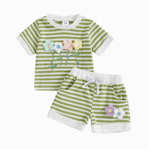 Yindaity Toddler Girls Dresses Outfits 1T 2T 3T 4T 5T 6T Toddler Girls Summer Clothes 5T Girls Sunflower Fly Sleeve T-shirt Denim Shorts 2PCs Set Dailywear(Green,4-5 Years)