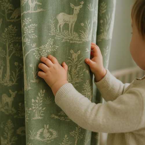 Woodland Print Curtains: Organic Linen for Kids Rooms (Custom Lengths)