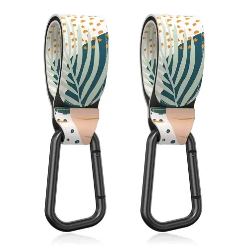 Baby Stroller Hooks for Hanging Bags, Universal Stroller Clips Accessories, Mommy Hook for Diaper Bag, Shopping Cart, Purse, Backpack - 2 Pack, Abstract Leaf