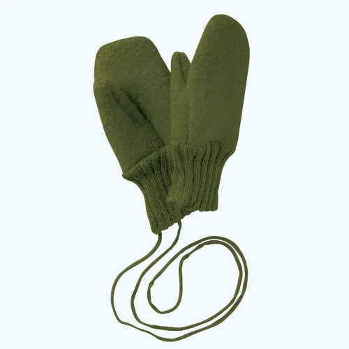 Disana Boiled Wool Mittens — Olive, Size 2 (1–2Y)