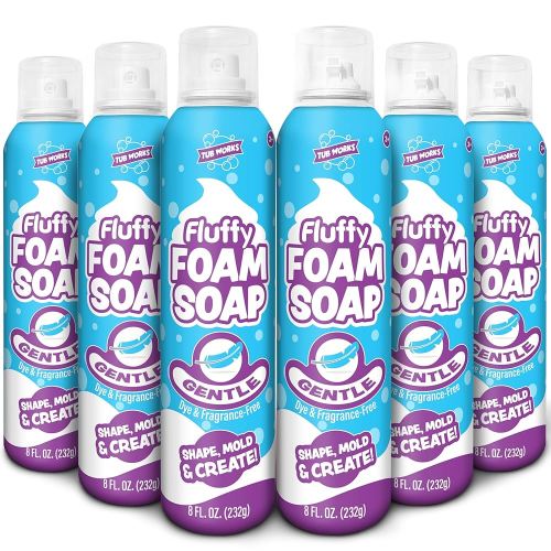 Tub Works™ Fluffy Foam Soap, White, 6 Pack | Shape, Mold & Create Bathtub Art with Soft Bath Foam for Kids | Fragrance-Free & Dye-Free Kids Bath Soap | Easy-to-Use Spray Nozzles