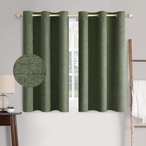 MIULEE 100% Blackout Linen Textured Curtains for Bedroom Solid Thermal Insulated Olive Green Grommet Room Darkening Curtains & Drapes Luxury Decor for Living Room Nursery 42 x 63 Inch (2 Panels)