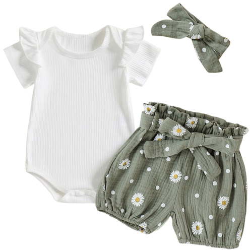 Staki Baby Girl Clothes Newborn Infant Outfit Ruffle Romper and Short Pants Clothing Sets for Summer Spring 0-24M,6-12 Months
