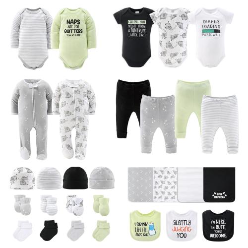 The Peanutshell Restful Basics Baby Clothes 30-Pc Layette Set for Newborn Babies, Animal Design