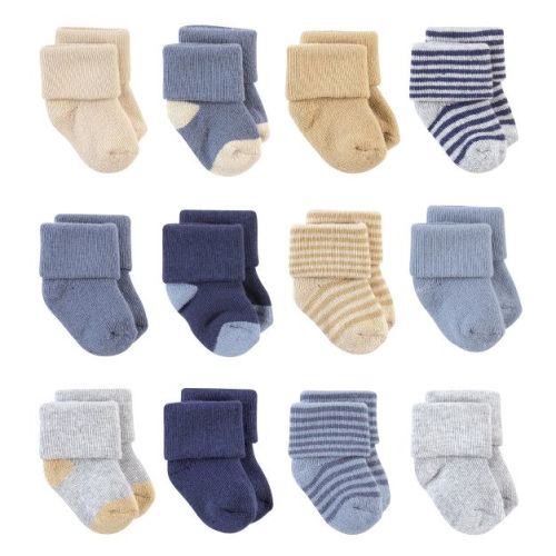 Hudson Baby Basics Infant Baby Cozy Terry Baby Sock 12-Pack, Coastal Stripes, 0-6 Months