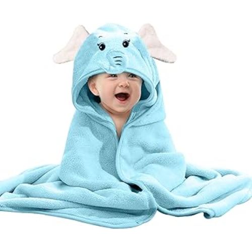 Hooded Baby Towel, Baby Towels Newborn, Baby Bath Towel with Hood, Baby Bath Towels Wrap, Blanket for Baby, Baby Beach Towel, Hooded Bath Towels for Boy and Girl, Newborn,31.5"×31.5" (Blue Elephant)