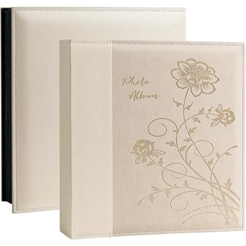 Artmag Photo Picutre Album 4x6 500 Photos, Extra Large Capacity Leather Cover Wedding Family Photo Albums Holds 500 Horizontal and Vertical 4x6 Photos with Black Pages(Beige)
