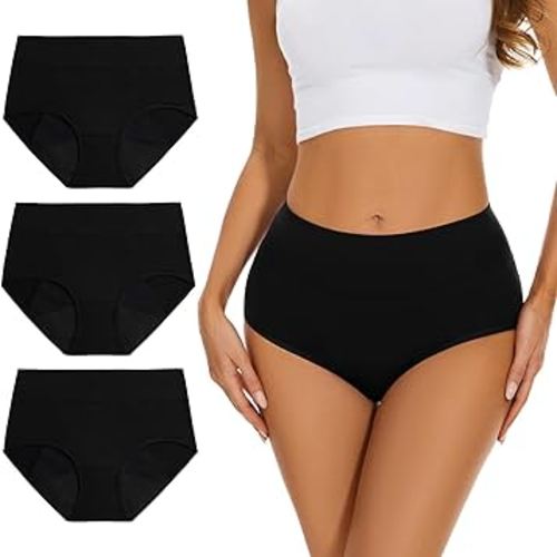 Incontinence Underwear for Women High Absorbency Period Panties Ladies Leakproof Protective Menstrual Postpartum Bladder Control Washable Cotton Briefs Black Multipack