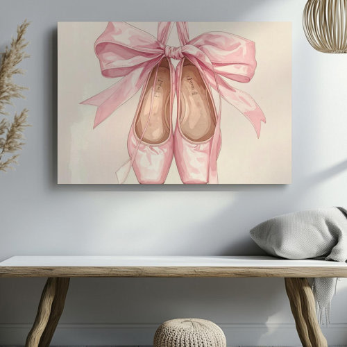Winston Porter Wall Art Pink Ballet Shoes Canvaselegant Watercolor Dance Canvas Ready To Hang Gallery Wrapped Home Decor Modern Design Premium Quality | Wayfair