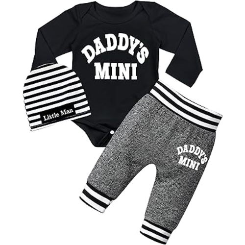 Fommy Newborn Baby Boy Clothes New to The Crew Letter Print Romper+ Pants+Hat 3PCS Outfit