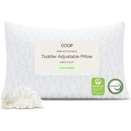 Coop Home Goods Original Toddler Adjustable Pillow, Soft, Breathable, 19" x 13" Washable Mini Bed Pillow for Kids with Premium Memory Foam and Zippered Cover, CertiPUR-US/GREENGUARD Gold