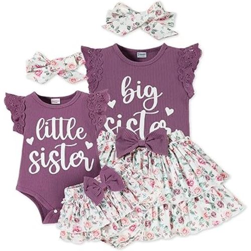 Big Sister Little Sister Matching Outfits Baby Girl Romper/Toddler Girl T-shirt Tops with Shorts/Skirt Clothes Set