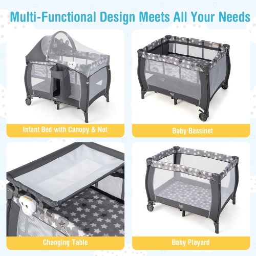 Gymax 4-in-1 Portable Baby Playard Nursery Center Bassinet w/ Music