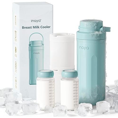 Inaya Portable Breast Milk Cooler Bottle 22oz – Travel Breastmilk Chiller with 24 Hours Cooling, Large Capacity Baby Essentials with 2 Independent Bottles for Breastmilk Storage, Purity Blue​