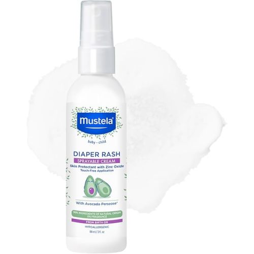 Mustela Baby Diaper Rash Cream Spray – Touch-Free protectant with Zinc Oxide & Natural Avocado - Treats, Soothes and Prevents Diaper Rash- Fragrance-Free - 3 fl. oz