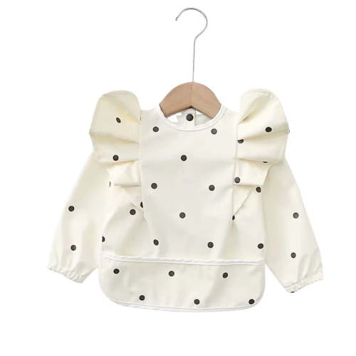 The Cuddly Fig - Waterproof Long Sleeve Ruffle Baby Bib with Polka Dot Pattern, Small 6-18mos