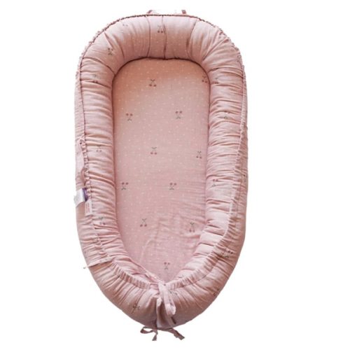 Infant Lounger, Baby Nest Cover for Baby Girls & Boys, Newborn Essentials for Baby 0-12 Months, 100% Cotton Breathable (Cherry_Muslin)