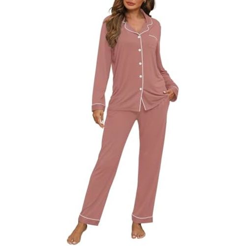 ZMJ Womens Pajamas Sets 2 Piece Long Sleeve and Pant Pj Sets Button Up Sleepwear