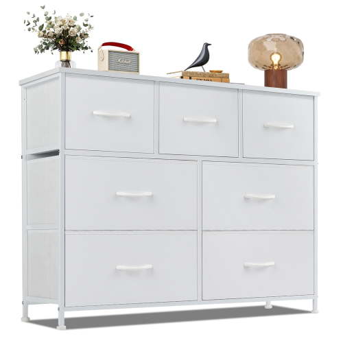 Modern 7 Drawer Fabric Dresser, Chest of Drawer Organizer Storage Cabinet for Bedroom Clothes Closet, Entryway,White