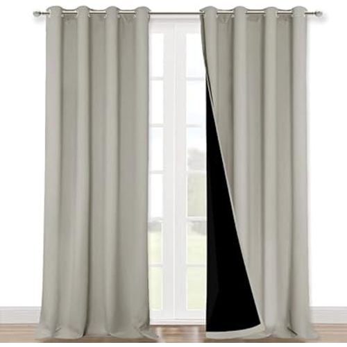 NICETOWN Full Shading Curtains 90 inches Long 2 Panels Set for Windows, Super Heavy-Duty Black Lined Blackout Curtains for Bedroom, Privacy Assured Window Treatment (Natural, Pack of 2, 52 inches W)