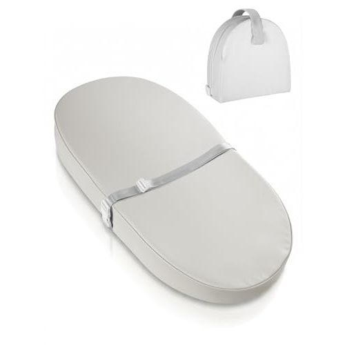 Wipeable Baby Changing Pad: Changing Pad Babies for Dresser Waterproof 31.5” * 15.7” with Removable Safety Strap for Diaper Changing on Table (Grey)
