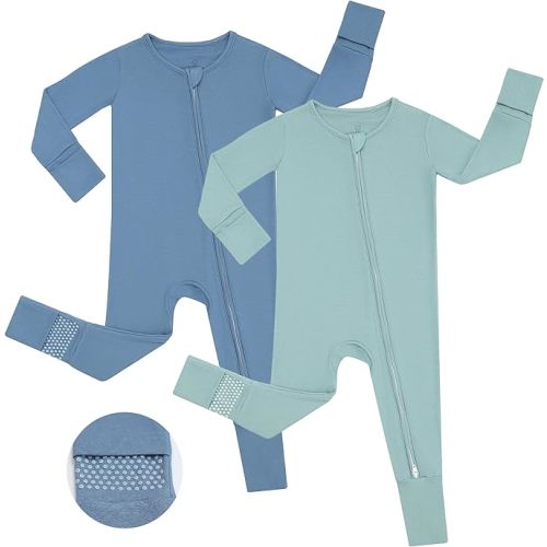 JunNeng Viscose from Bamboo Sleeper with Mittens, 2 Way Zipper Baby Boy Pajamas, Non Slip Sleep'N Play Romper