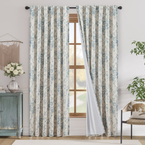 Lark Manor™ Linen Blackout Peony Flower Printed Rod Pocket Curtain Pair & Reviews | Wayfair