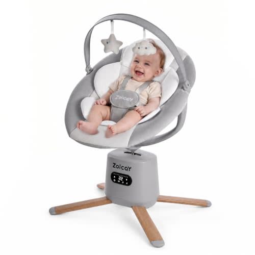 Baby Swings for Infants with 9 Modes & 8 Speeds, Zoicay Electric Baby Swing, 360° Rotating Seat, APP & Remote Control, 6 Preset Melodies, Portable Infant Swing for Indoor and Outdoor(Gray)