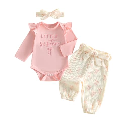 Kaipiclos Newborn Baby Girl Clothes Little Sister Outfit Long Sleeves Romper Pants Baby Clothes for Girls 0 3 6 12 18 Months