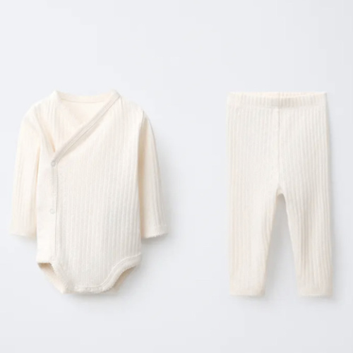 CONTRAST STITCH POINTELLE WRAP BODYSUIT AND LEGGINGS SET - Ecru | ZARA United States