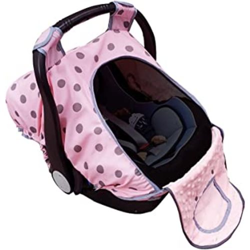 Carseat Cover Girls, Baby car seat Covers for Infant car seat, Baby Carrier Cover Canopy, Window in Door Zipper Open, 2 Layers, Pink dots;