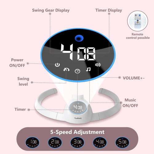 TouHeart Electric Baby Swing, Infant Rocker with Bluetooth & Remote,5 Speeds,10 Lullabies,3 Timing, Pink