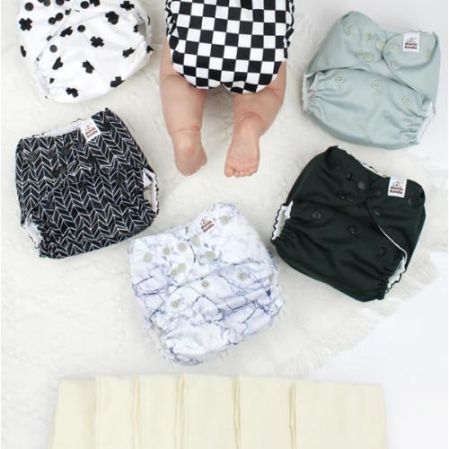 POCKET DIAPER 3.0 WITH INSERTS - 6 PACK(B&W)
