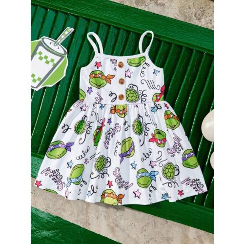 TEENAGE MUTANT NINJA TURTLES | SHEIN Baby Girl Summer All-Over Print Cute Cami Dress | SHEIN USA
