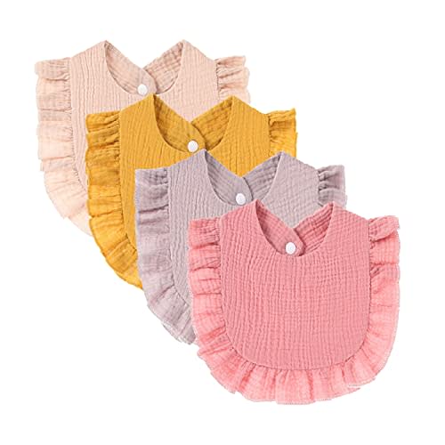 4 PACK Solid Muslin Baby Drool Bibs Set for Unisex Boys Girls Cotton Adjustable Teething Feeding Drooling Bibs