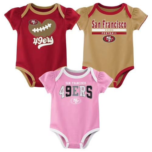 NFL San Francisco 49ers Girls' Newest Fan 3pk Bodysuit Set - 12M