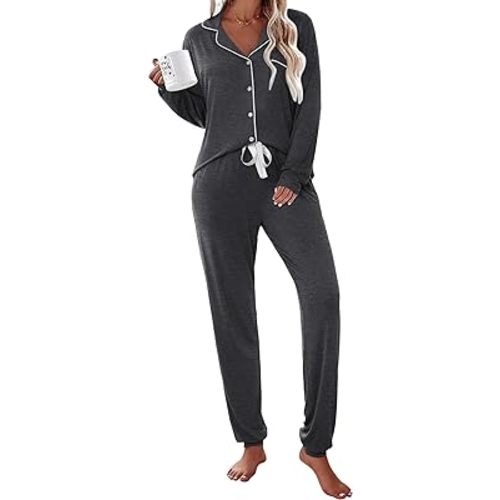 Ekouaer Pajamas Set Long Sleeve Sleepwear Womens Button Down Soft Pjs