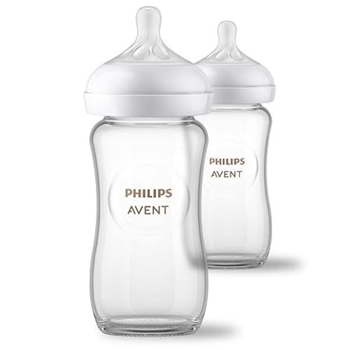 Philips Avent Natural Glass Baby Bottles with Natural Response Nipples (Slow Flow, Flow 2), 4oz, 4-Pack, SCY910/04