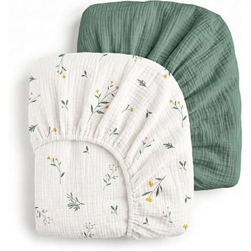 Muslin Crib Sheets for Boys Girls, Fitted 52''x28'' Organic Cotton