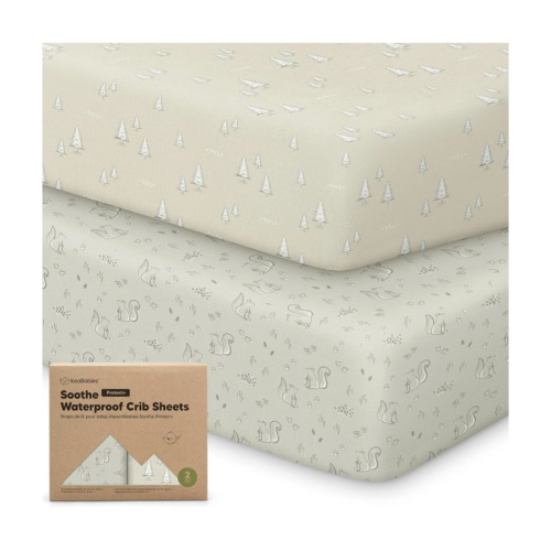 2-Pack Waterproof Crib Sheets for Boys, Girls, 52x28 Fitted (Pine Grove)