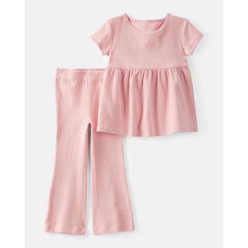 Toddler 2-Piece Ribbed Tee & Pull-On Pant Set - Pink - Carter's | Carter's