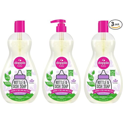 Dapple Baby Lavender Baby Bottle & Dish Soap - (3 Pack) 16.9 fl oz - Plant-Powered Dish Soap for Bottles, Pump Parts, and Sippy Cups - Includes 1 Pump