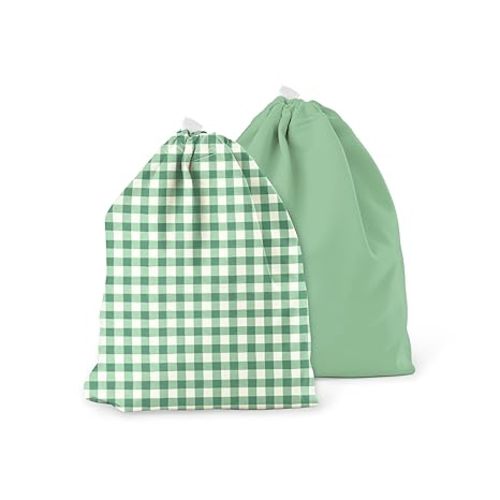 Esembly Ditty Bag Duo - Reusable Waterproof Wet Bags for Cloth Diapers, Swimsuits, Toiletries, and Snacks, Set of 2 - Verdant Gingham + Willow