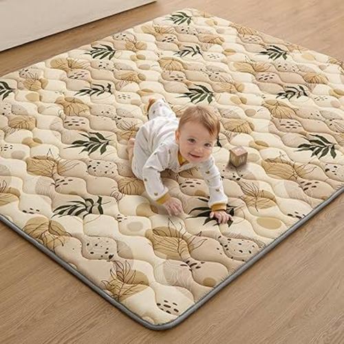 Blissful Diary Baby Play Mats for Floor, 71x59 Inch Extra Thicker & Large Soft Cushioning Foam Playmats for Babies and Toddlers, Foldable Washable Baby Crawling Mat for Playpen, Earth Tones Design