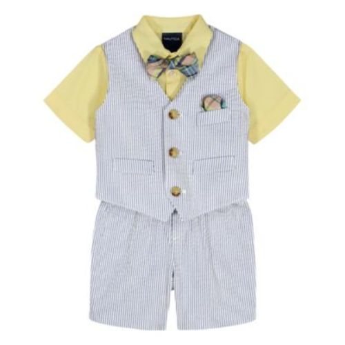 Baby Boys' Seersucker Stripe Vest, Shirt and Shorts, 3-Piece Set