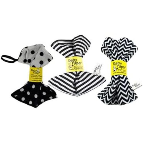 Baby Paper Original Crinkle Sensory Toy | Black and White Stripe, Zig Zag, Dots 3-Pack | Crinkle Paper for Babies | Sensory Baby Toys