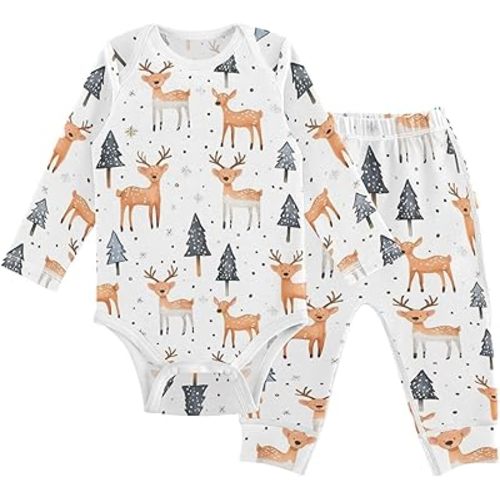 vvfelixl Baby Bodysuits Pants Sets Cute Christmas Deer Long Sleeve Baby Clothes for Boys Girls 0-3M