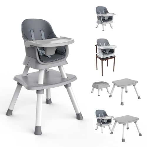Minikins 7 in 1 High Chair, Convertible High Chairs for Babies and Toddlers, Infant Dining Booster Seat, Table and Seat Set, Removable Tray, Gray