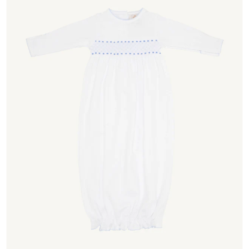 Sweetly Smocked Greeting Gown - Worth Avenue White with Buckhead Blue