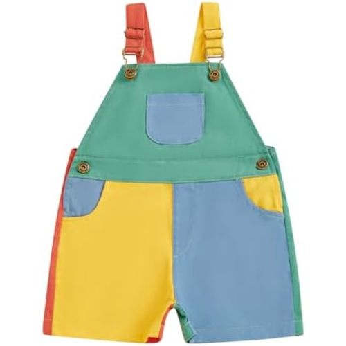 Chloefairy Toddler Boy Girl Overalls Colorful Patchwork Romper Suspender Overall Shorts Summer Strap Short Bib Pants